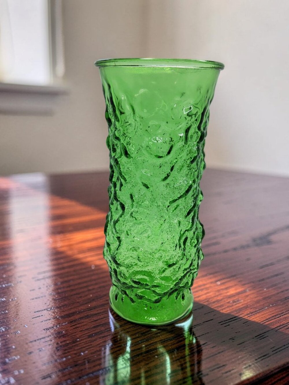 vintage 1960s E.O.brody textured green pressed glass vase